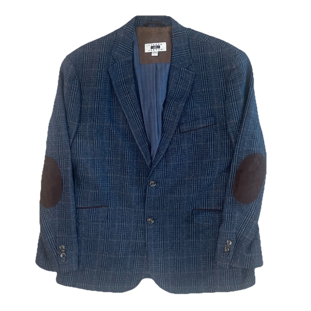 Joseph Abboud Tweed Blazer 2XL Navy Brown ELBOW PATCH Jacket Preppy XXL